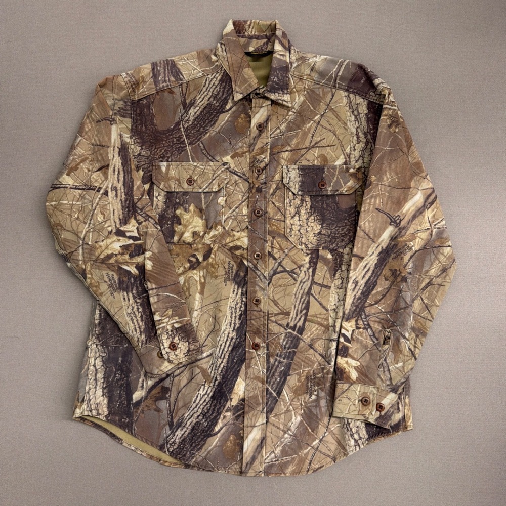 Woolrich Mens Realtree Hardwoods Camo‎ Button Up Shirt Hunting Workwear Brown L